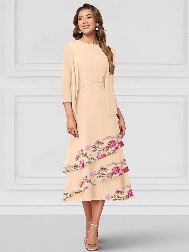 the Mother of Elegant Neck A-Line Two Piece Crew Dress Bride