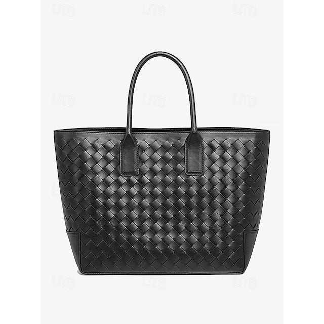 Woven Leather and – Brown Tote Women's Stylish Bag