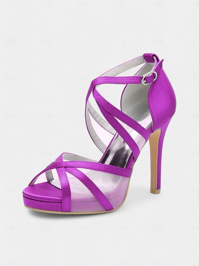 Sandals Bridal High Heel Straps with Satin - Cross Perfect White