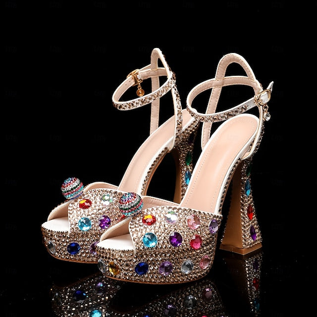 – Sandals Platform Colorful Women's Rhinestone Sparkly