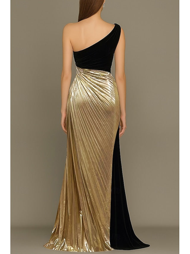 Black Evening Elegant Dress Formal Gold Gown Wedding Column