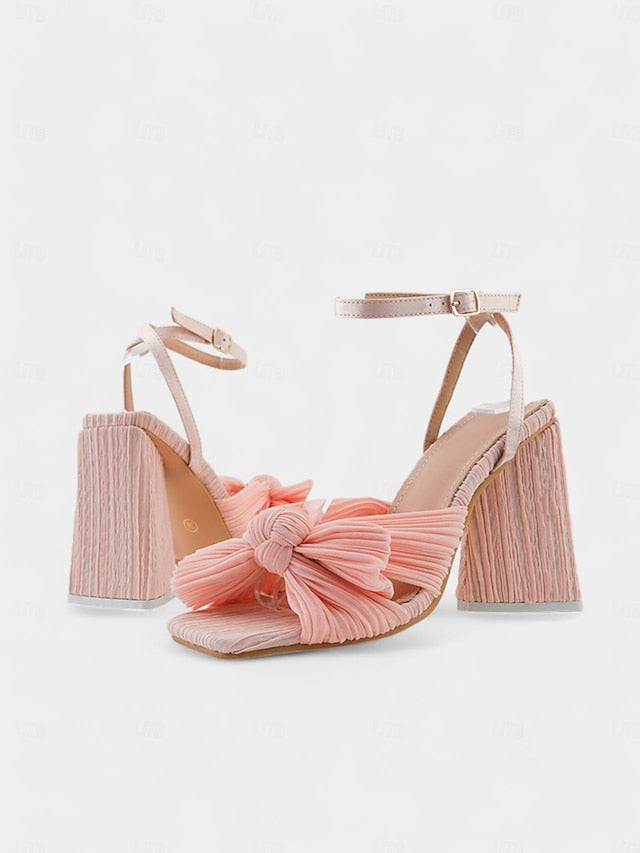 Block Knot Textured Sandals Detail and Rose Gold Heel with