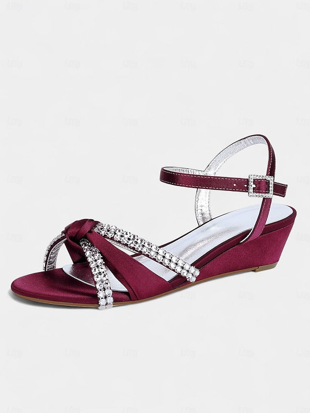 Sandals - Satin Wedge Rhinestone Dress Knot Green Women's