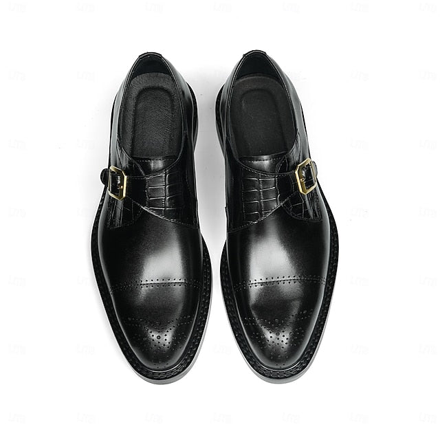 Genuine Leather Strap Black First Dress Monk Men's Shoes-