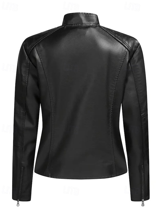 Faux Jacket Pocket Comfortable Leather Zipper Women's