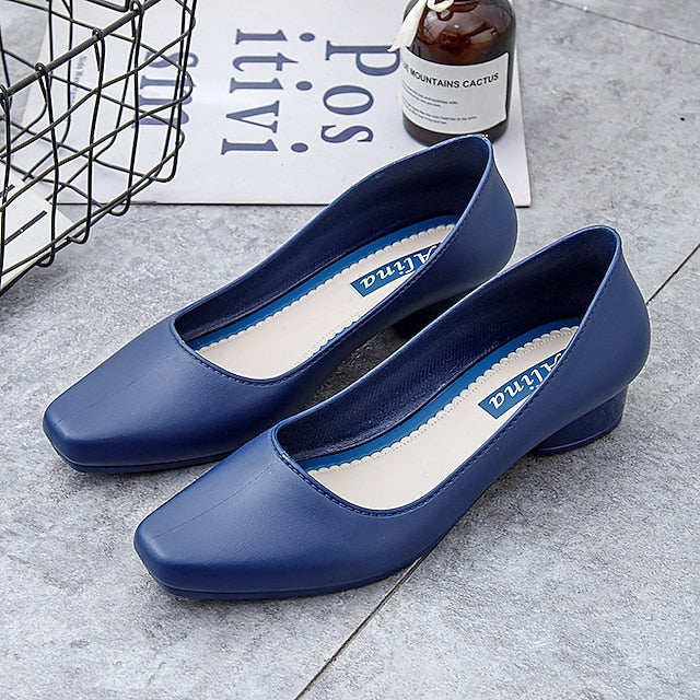 – Classic Heel Women's Toe Slip-On Black Low Pumps Round