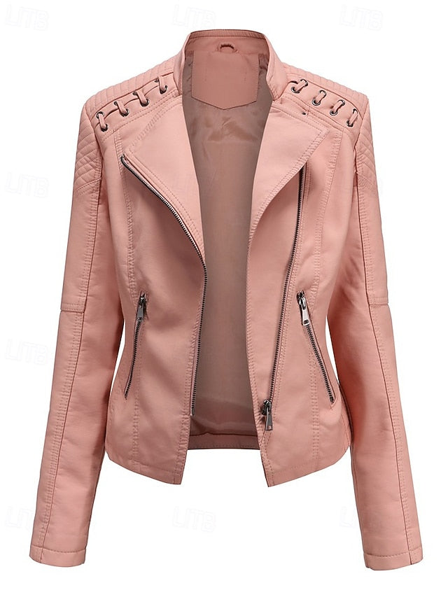 Pocket Leather Comfortable Jacket Zipper Faux Women's