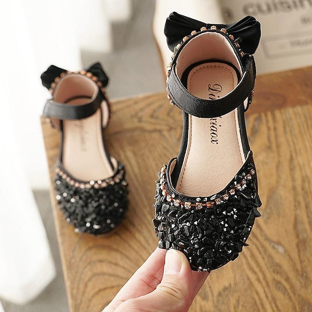 Sparkly Girls' Crystal Bow Shoes Satin and Girl with Flower