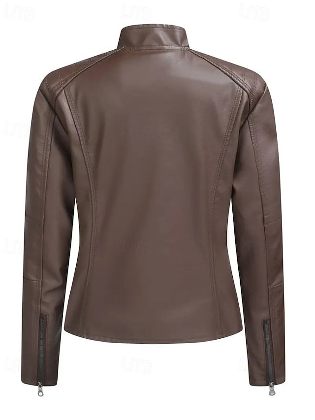 Faux Jacket Pocket Comfortable Leather Zipper Women's