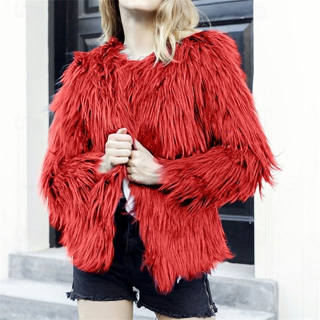 Warm Patchwork Faux Elegant Fur Coat Women's Breathable