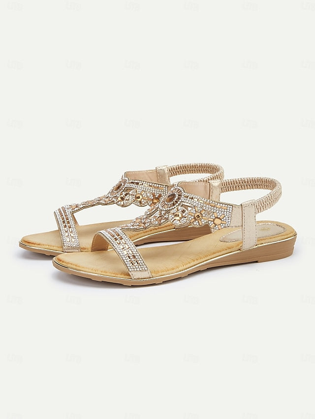 – T-Strap Elegant Embellished Sandals Women's Rhinestone