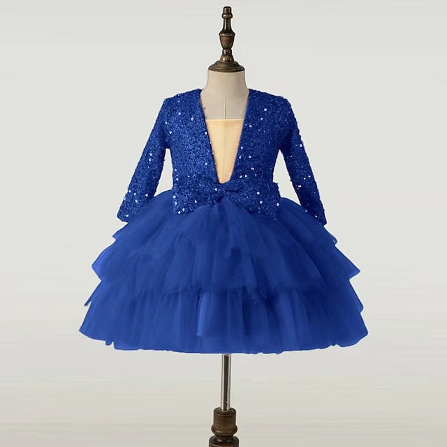 Kids Sleeve Party Dress Long Performance Sequin Girls'