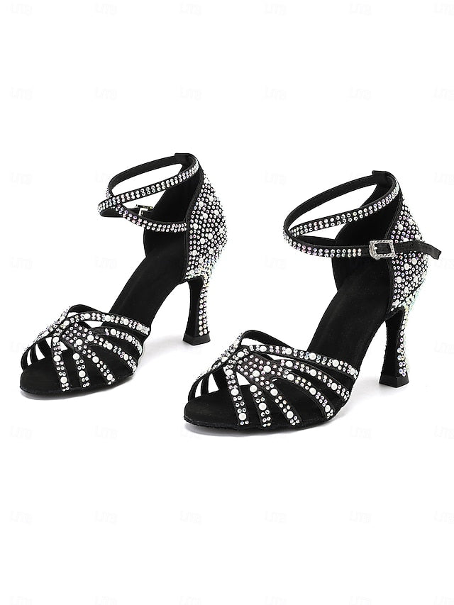 with High Tan Heel Latin Sandals Rhinestone-Embellished Dance