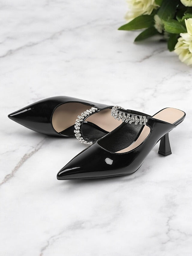 Heeled Embellished Slip-On Pointed-Toe Women's Rhinestone