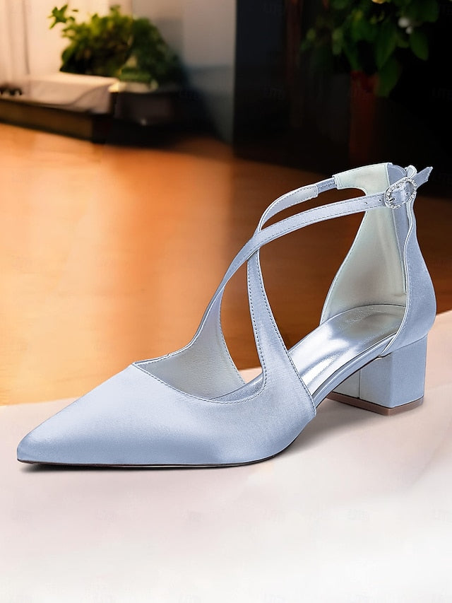 Block Ivory Pointed Heels Women's Toe - Elegant Satin