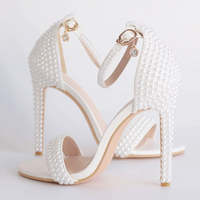 Wedding Heel Shoes Elegant Women's Pearl-Embellished High