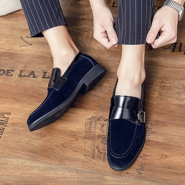 with Leather and Strap Metal Men's Loafers Suede Patent