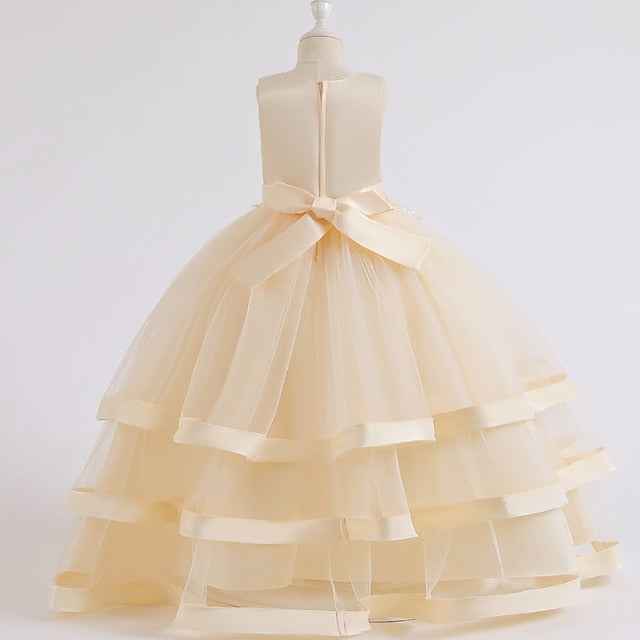 Wedding Girls' Colored Solid Sleeveless Party Kids Dress