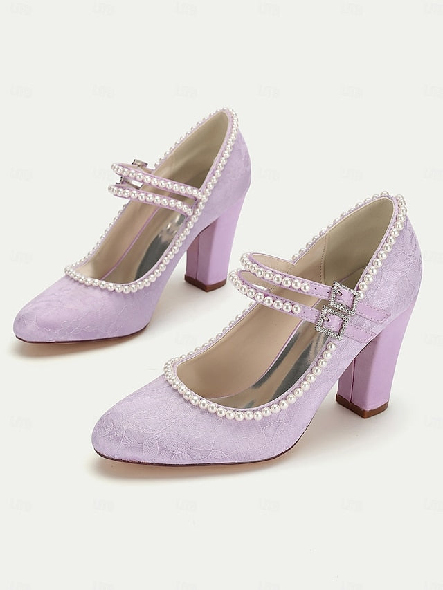 Lace Pearl Jane Women's Embellished - Purple Mary Heels
