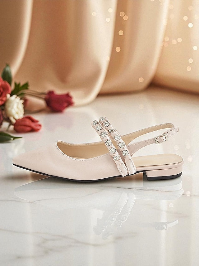 Toe Flats Satin - Women's Rhinestone Slingback Pointed