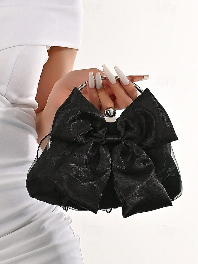 Satin Women's Clutch Evening – Bag Bow Pearl Elegant