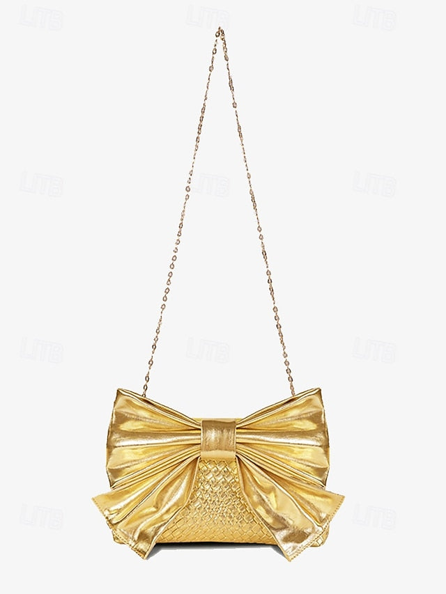 Faux Leather Oversized Clutch Women's with Gold Bow Bag
