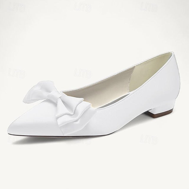 Bowknot Party Low Flats Pointed Shoes Wedding Heel Women's