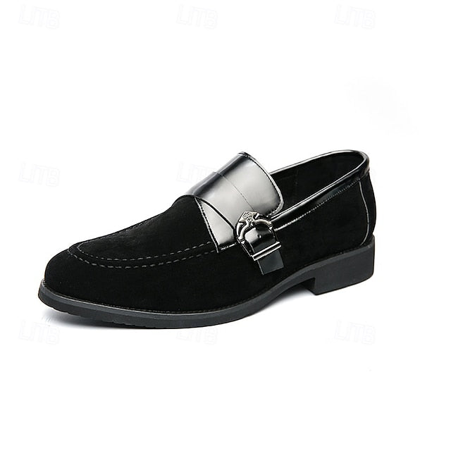 with Leather and Strap Metal Men's Loafers Suede Patent