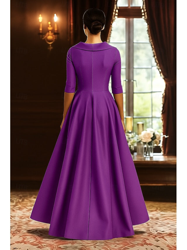 Mother Split A-Line High Bride the of Dress Black Elegant Red