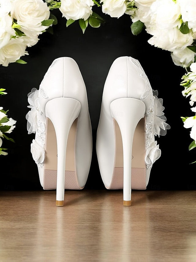 Wedding Shoes White Lace Embellishments with Floral