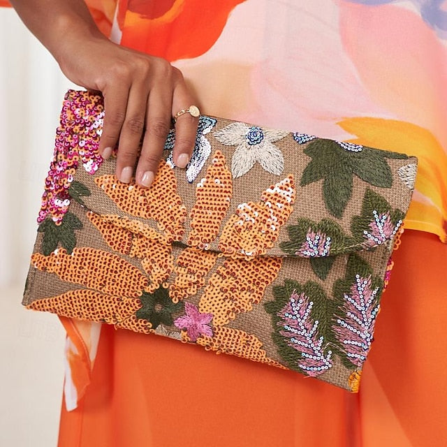 Handheld Floral Clutch - Bag Evening Women's Embroidered