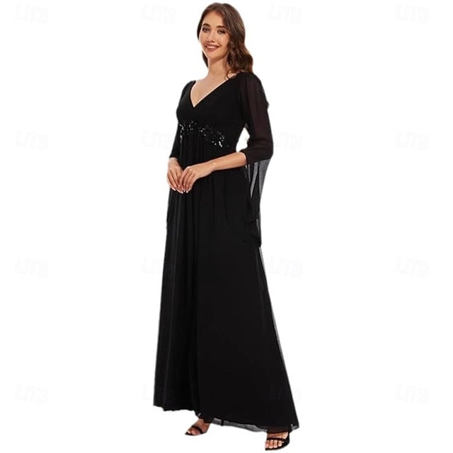 Neck Simple Mother V A-Line Elegant Bride the of Floor Dress