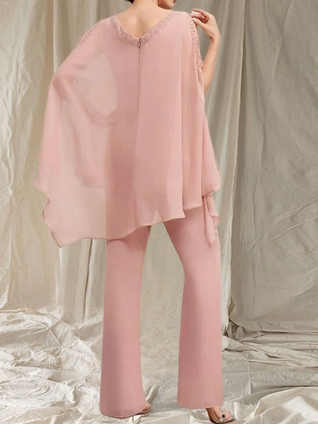 Elegant Dress the Pantsuit V Mother of Guest Bride Wedding Neck