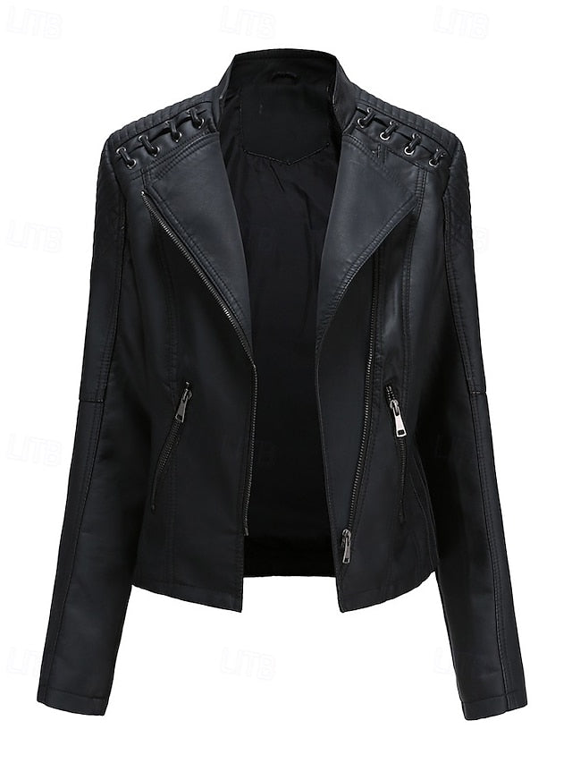 Pocket Leather Comfortable Jacket Zipper Faux Women's