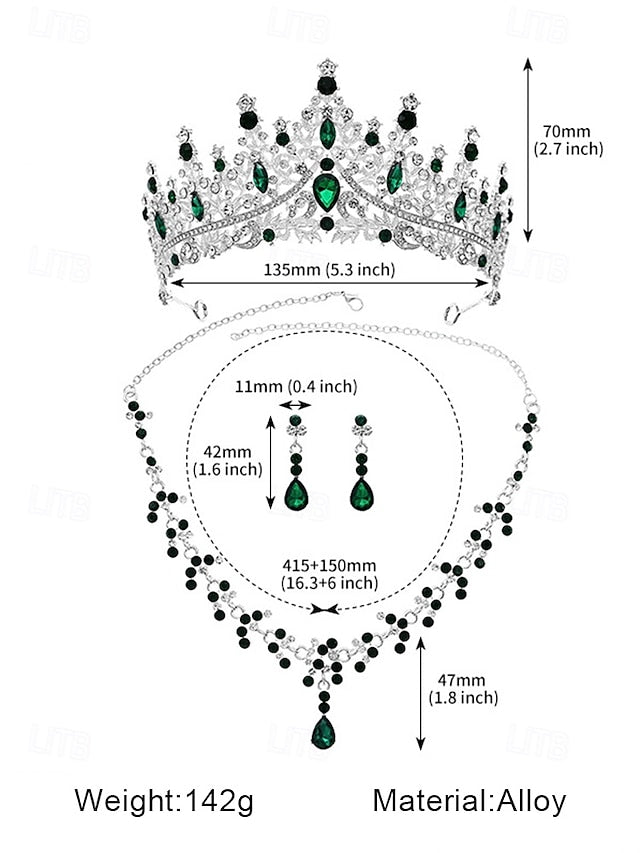 – Sparkling Set Gold-Plated Tiara Diamond Necklace Crown and