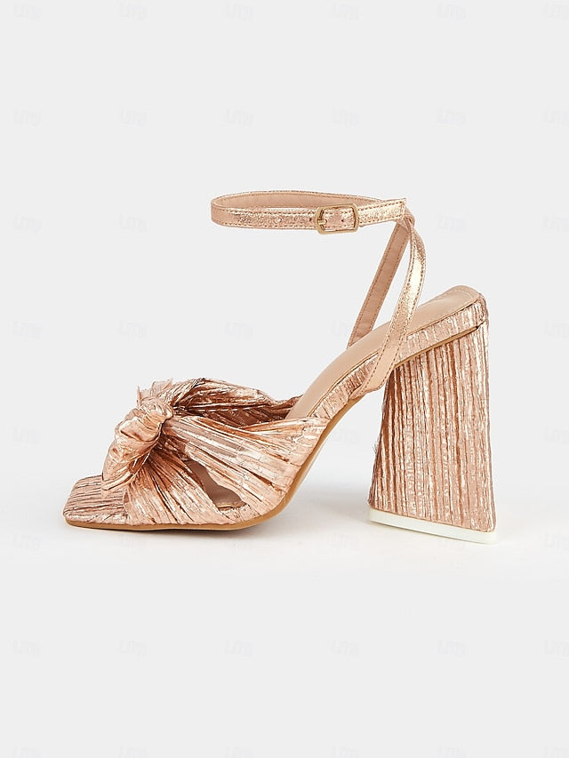 Block Knot Textured Sandals Detail and Rose Gold Heel with
