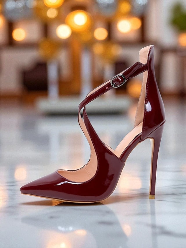 - Stiletto Heels Leather Strappy Purple Women's Patent