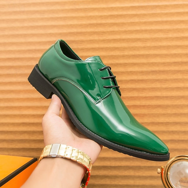 for Formal Shoes Glossy Leather Patent – Green Lace-Up Men