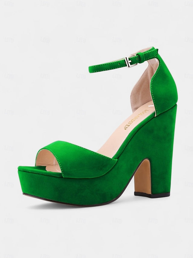 - Nude Suede Chunky Women's Platform Heel Sandals Block