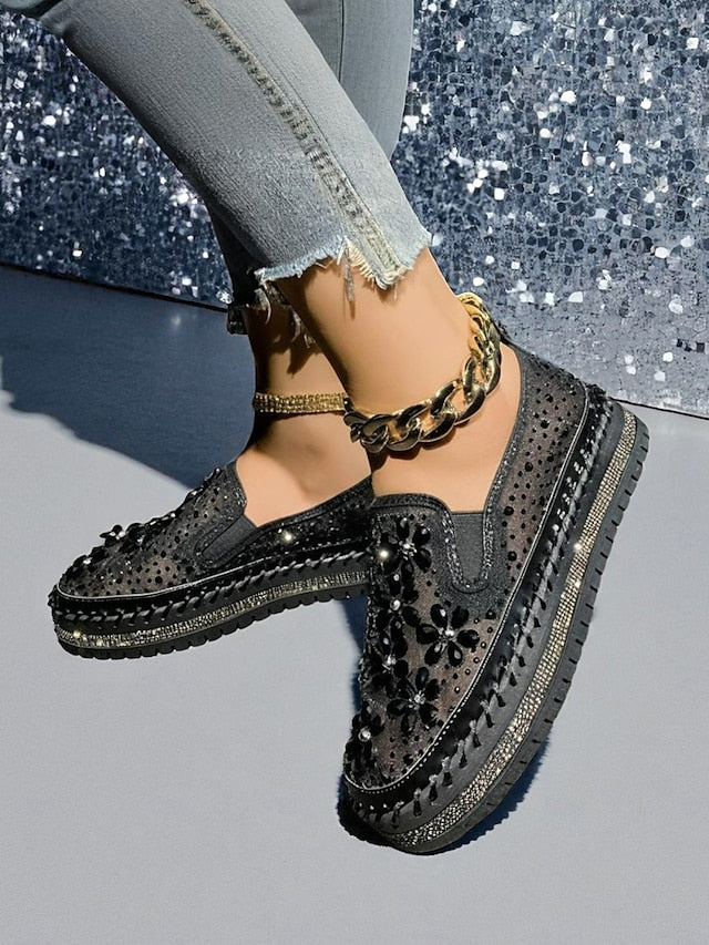 Sneakers Embellished Mesh Rhinestone with Slip-On Women's