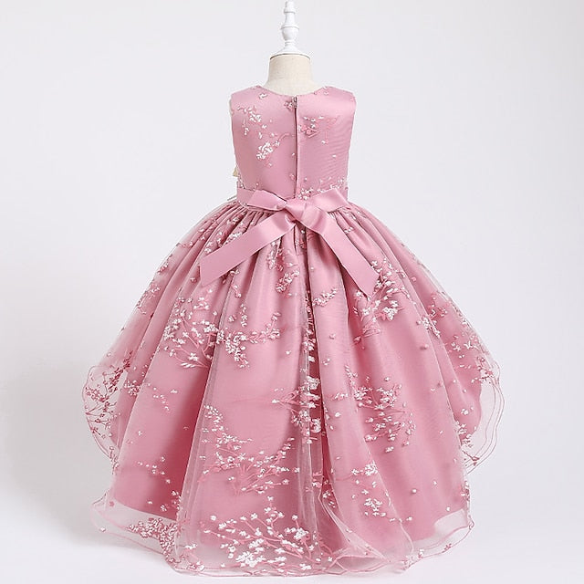 Dress Colored Girls' Kids Solid Wedding Floral Sleeveless