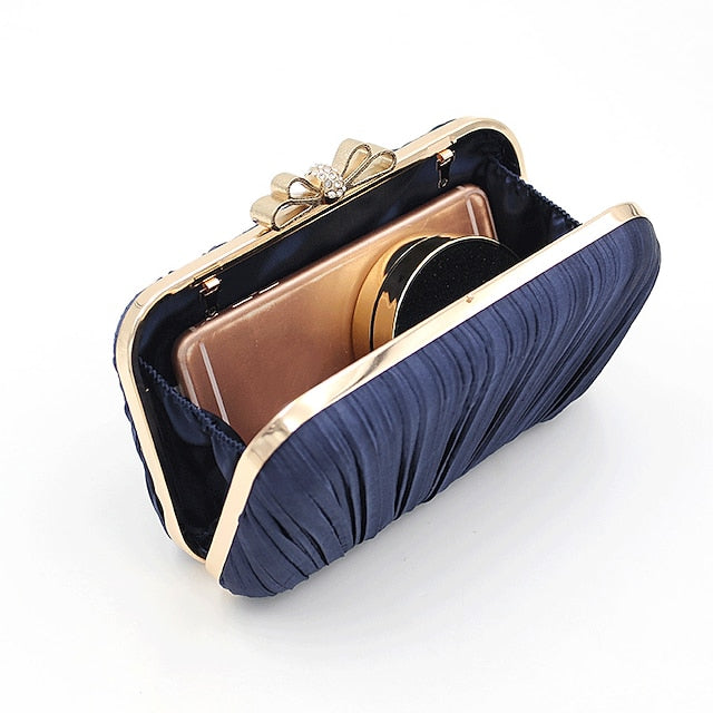 Clutch Bag Elegant Bow – Rhinestone Women's Pleated White