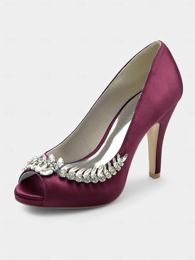 with Crystal Blue Embellishment Luxury Satin Peep-Toe Heels –