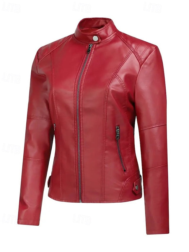Faux Jacket Pocket Comfortable Leather Zipper Women's