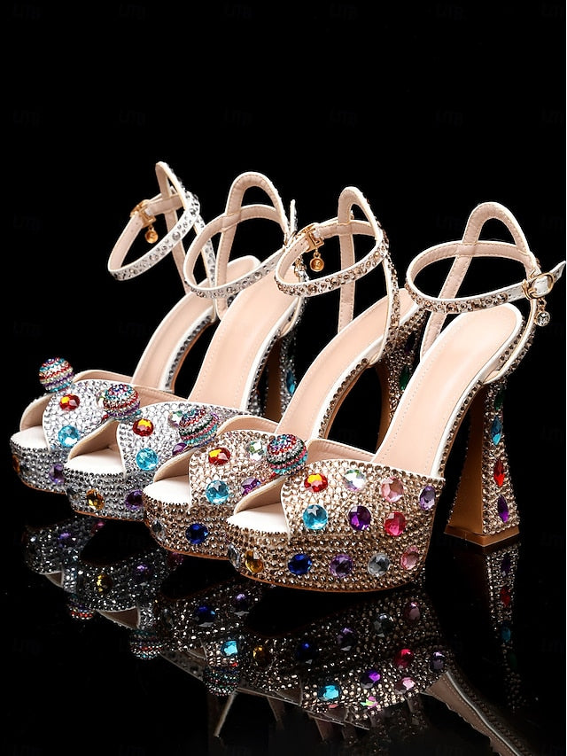 Heel Women's High with Rhinestone Platform Matching Sandals