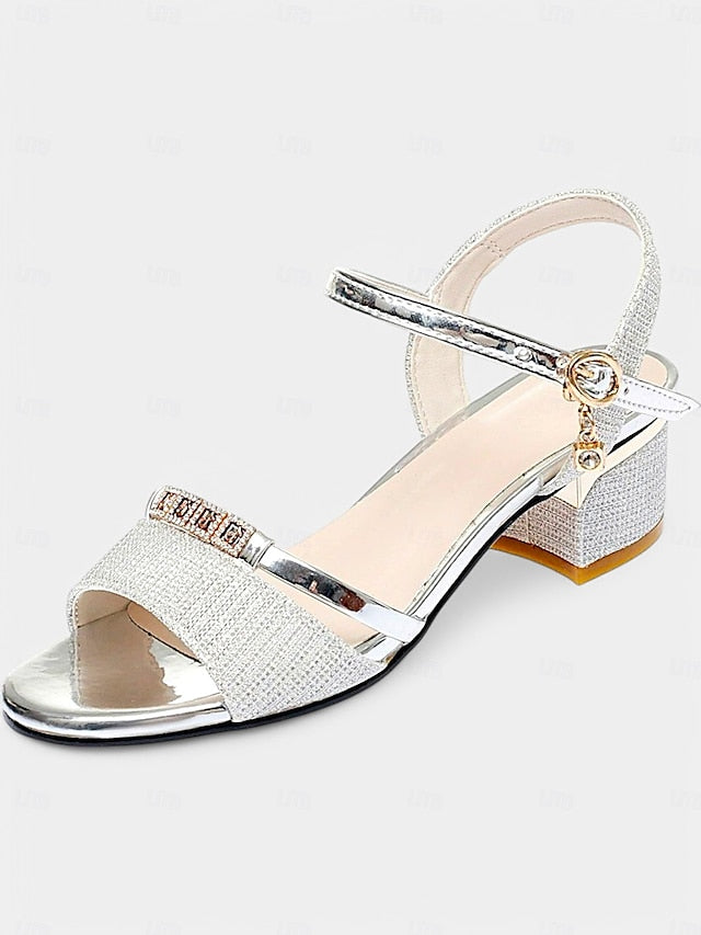 Sandals - Silver Rhinestone Elegant for Heeled Shoes Women Dress