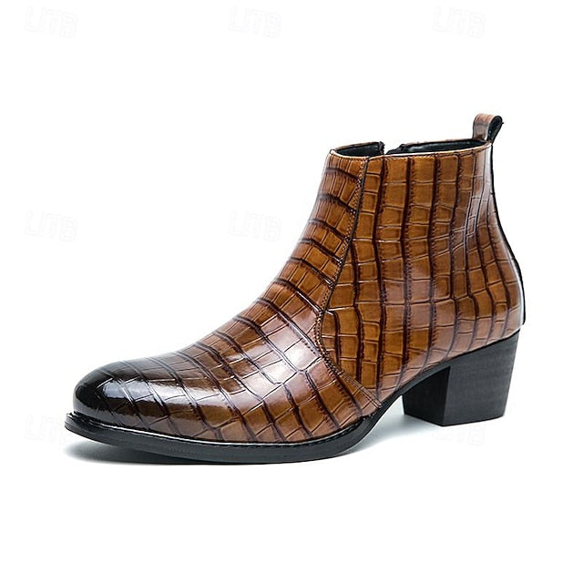 Crocodile Brown Ankle Pattern Men's Boots Leather Faux -