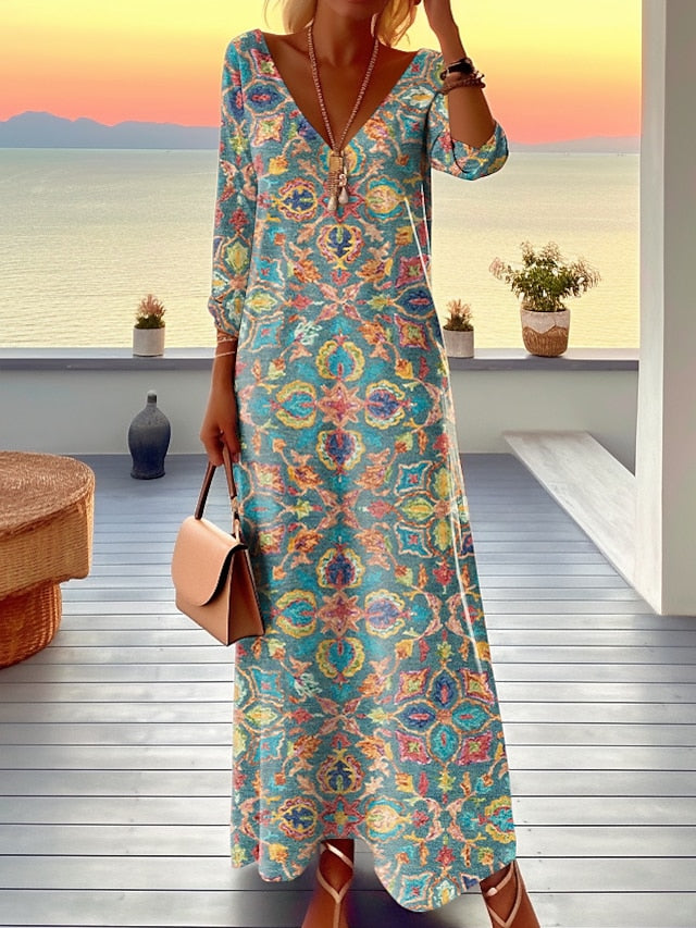 Women's Maxi Dress Graphic Print V Neck Long Dress Daily
