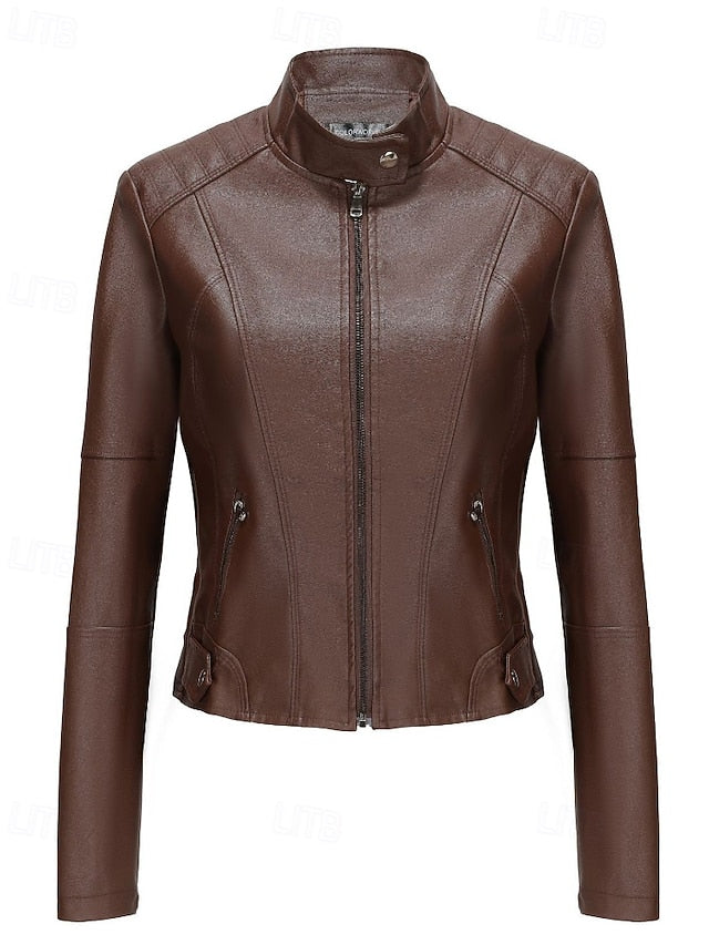 Faux Jacket Pocket Comfortable Leather Zipper Women's