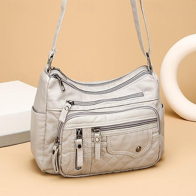 Sac bandoulière matelassé en similicuir pour femme avec plusieurs compartiments